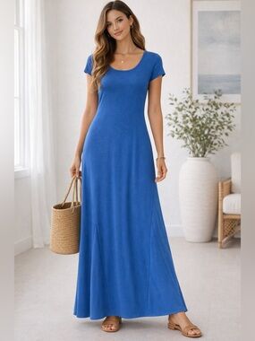 Ralph Lauren Royal Scoop Neck Blue Short-Sleeve Maxi Dress- L